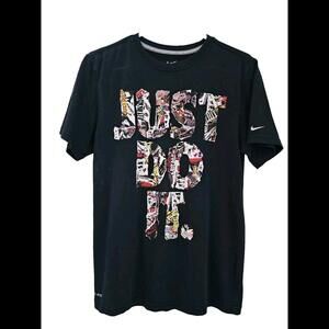 Nike Men T-Shirt Small S Black Dri Fit Graphic Just Do It Grafitti